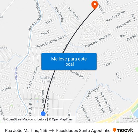 Rua João Martins, 156 to Faculdades Santo Agostinho map