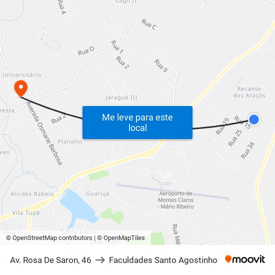 Av. Rosa De Saron, 46 to Faculdades Santo Agostinho map