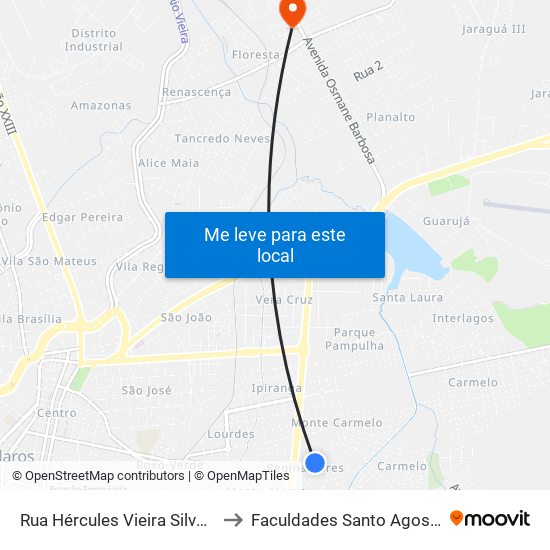 Rua Hércules Vieira Silva, 409 to Faculdades Santo Agostinho map