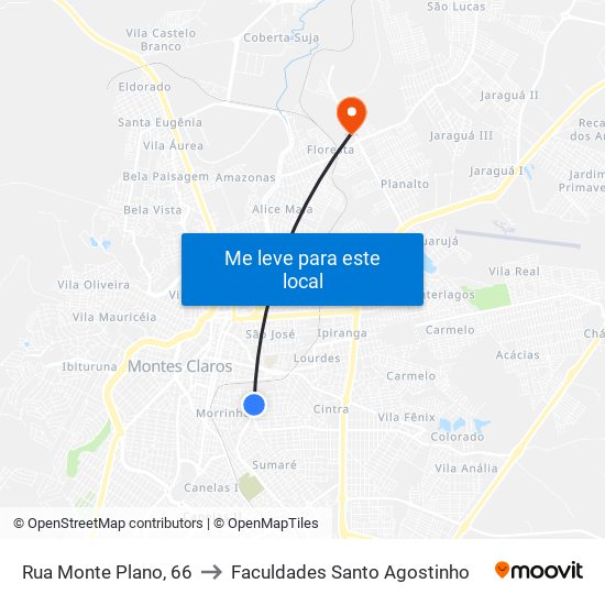 Rua Monte Plano, 66 to Faculdades Santo Agostinho map