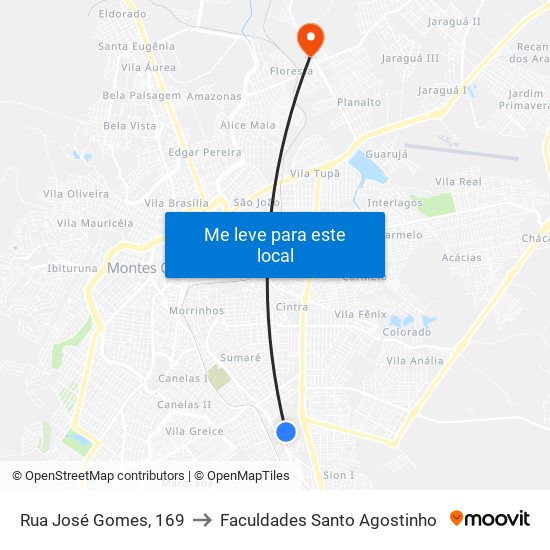 Rua José Gomes, 169 to Faculdades Santo Agostinho map