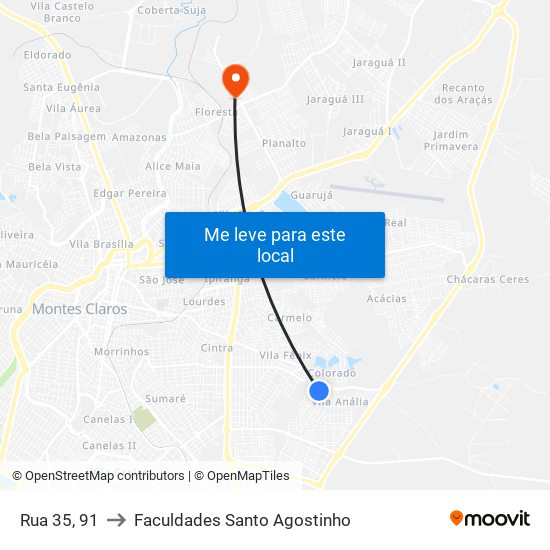 Rua 35, 91 to Faculdades Santo Agostinho map