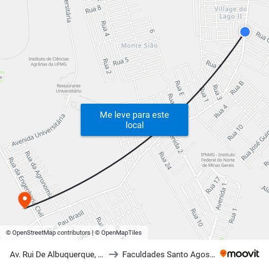 Av. Rui De Albuquerque, 2960 to Faculdades Santo Agostinho map