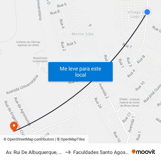 Av. Rui De Albuquerque, 3100 to Faculdades Santo Agostinho map