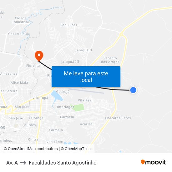 Av. A to Faculdades Santo Agostinho map