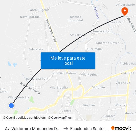 Av. Valdomiro Marcondes De Oliveira, 326 to Faculdades Santo Agostinho map