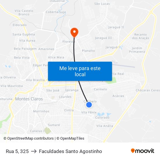 Rua 5, 325 to Faculdades Santo Agostinho map