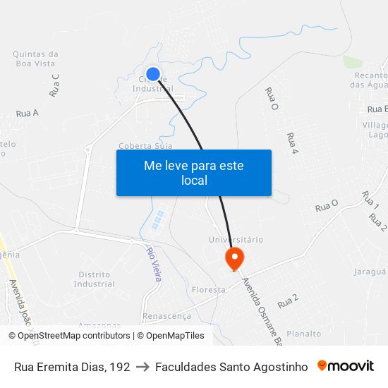 Rua Eremita Dias, 192 to Faculdades Santo Agostinho map