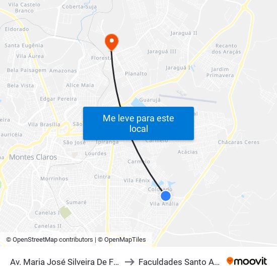 Av. Maria José Silveira De Freitas, 481 to Faculdades Santo Agostinho map