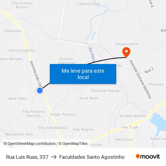 Rua Luís Ruas, 337 to Faculdades Santo Agostinho map