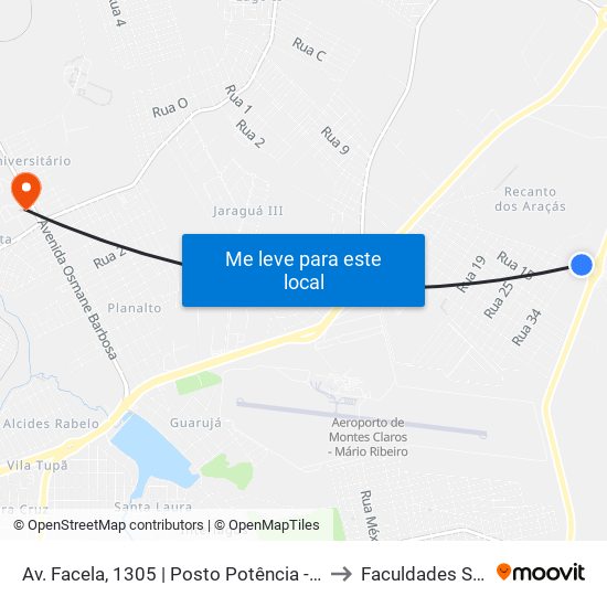 Av. Facela, 1305 | Posto Potência - Ponto Final Do Jardim Primavera to Faculdades Santo Agostinho map
