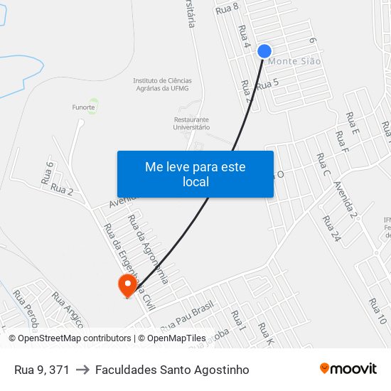 Rua 9, 371 to Faculdades Santo Agostinho map