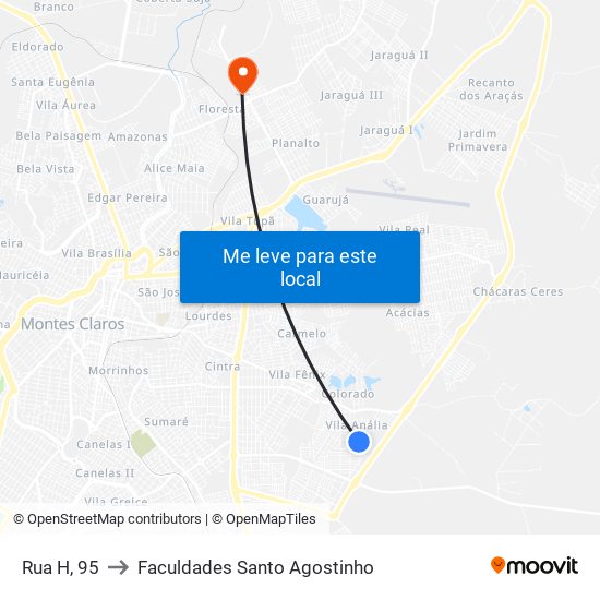 Rua H, 95 to Faculdades Santo Agostinho map