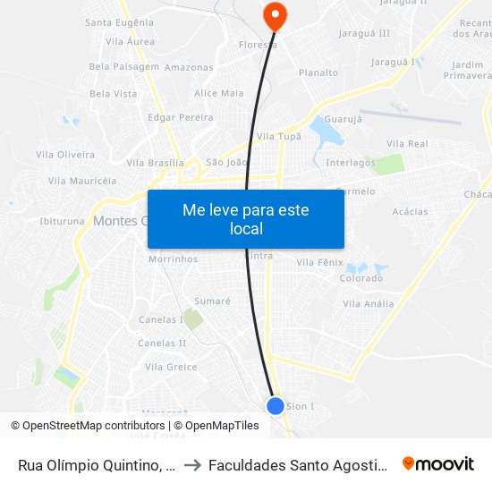 Rua Olímpio Quintino, 80 to Faculdades Santo Agostinho map