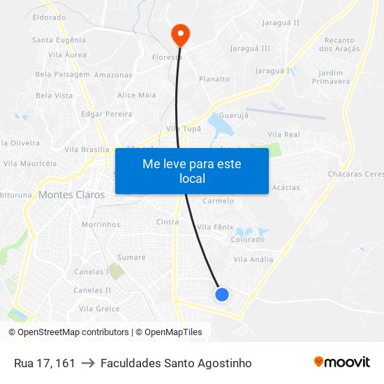 Rua 17, 161 to Faculdades Santo Agostinho map