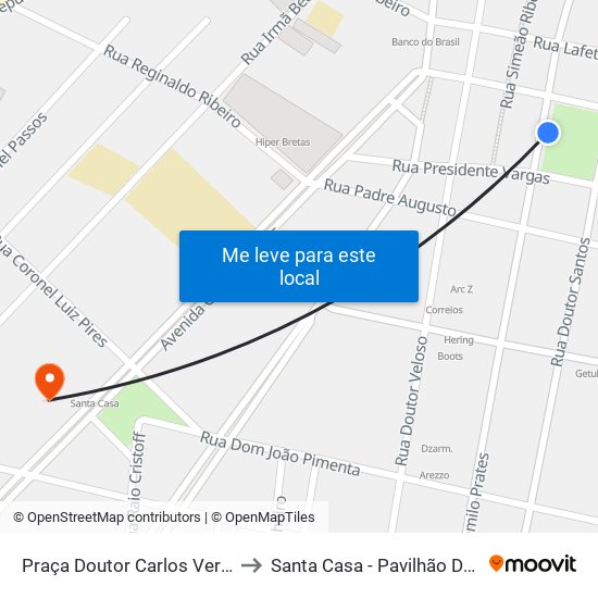 Praça Doutor Carlos Versiani, 20 to Santa Casa - Pavilhão Dom José map