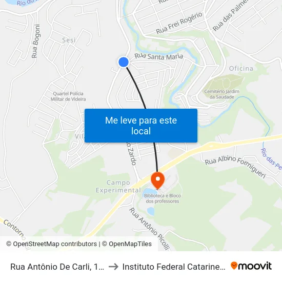 Rua Antônio De Carli, 1-39 to Instituto Federal Catarinense map