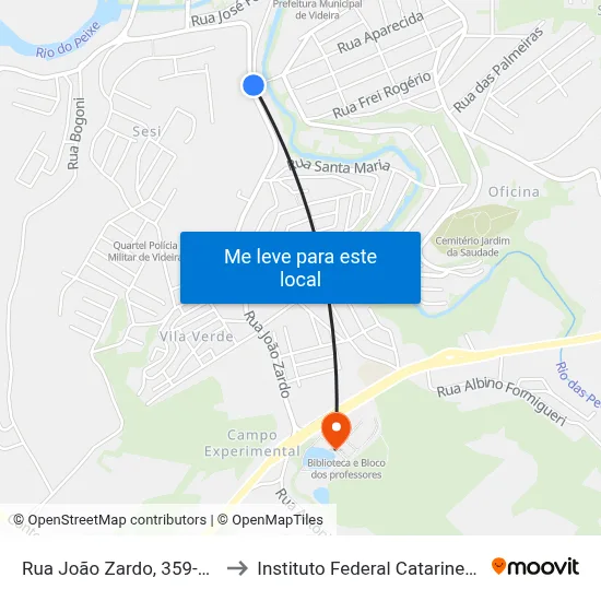 Rua João Zardo, 359-769 to Instituto Federal Catarinense map