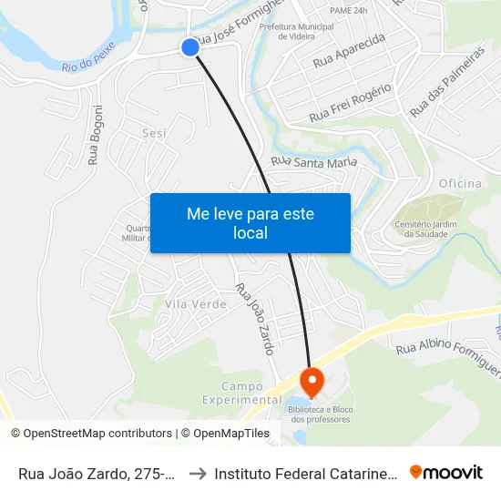 Rua João Zardo, 275-357 to Instituto Federal Catarinense map