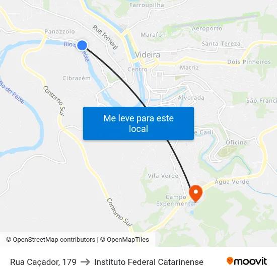 Rua Caçador, 179 to Instituto Federal Catarinense map
