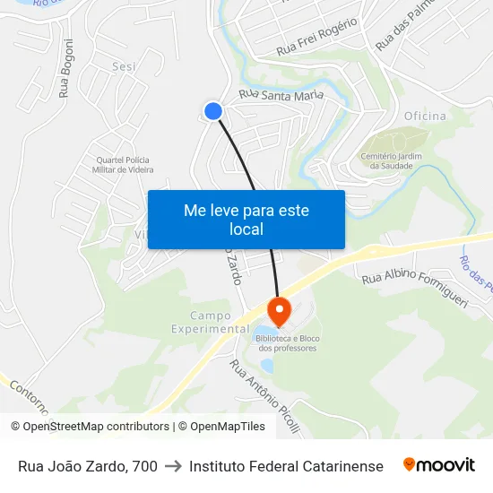 Rua João Zardo, 700 to Instituto Federal Catarinense map