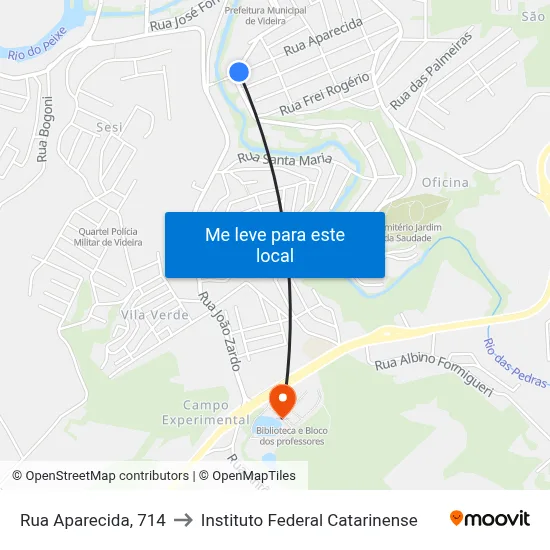 Rua Aparecida, 714 to Instituto Federal Catarinense map