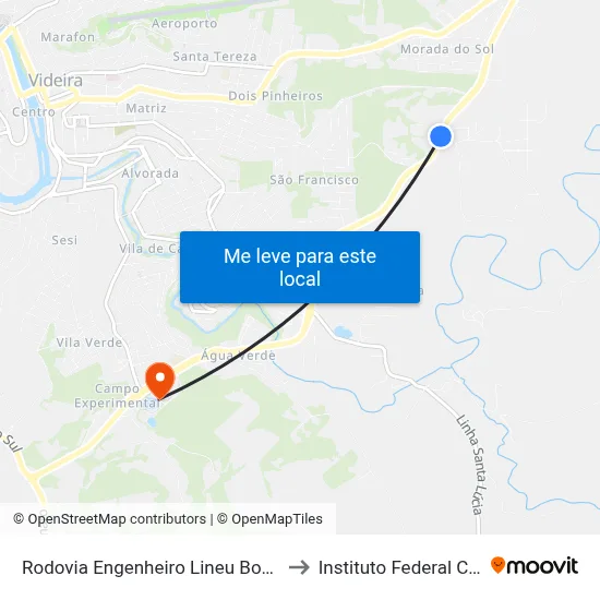 Rodovia Engenheiro Lineu Bonato, 1160-1310 to Instituto Federal Catarinense map