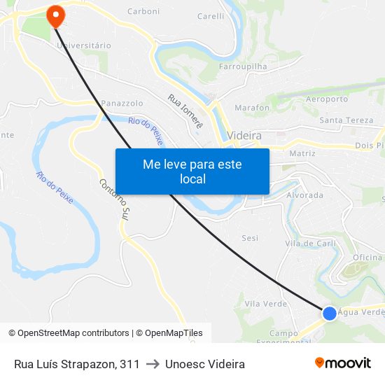 Rua Luís Strapazon, 311 to Unoesc Videira map