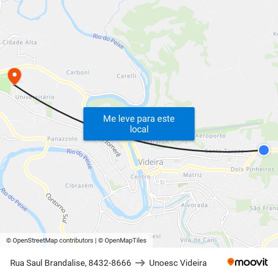 Rua Saul Brandalise, 8432-8666 to Unoesc Videira map