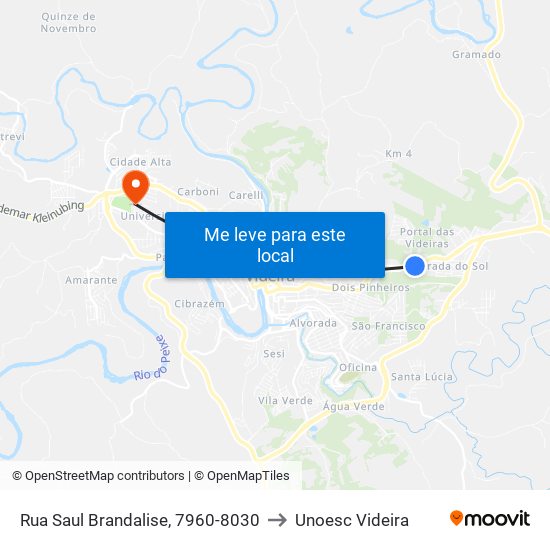 Rua Saul Brandalise, 7960-8030 to Unoesc Videira map