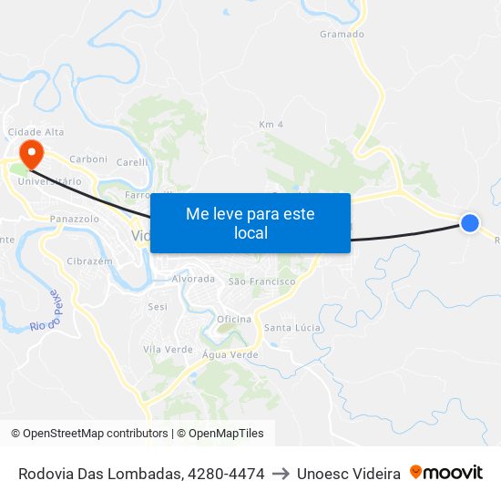 Rodovia Das Lombadas, 4280-4474 to Unoesc Videira map