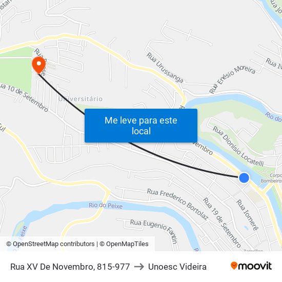 Rua XV De Novembro, 815-977 to Unoesc Videira map