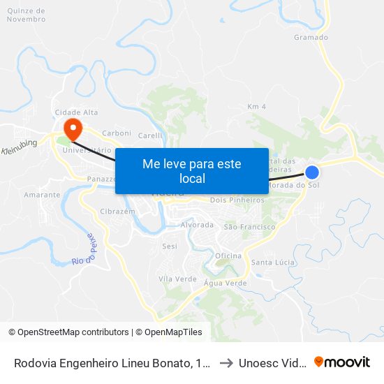 Rodovia Engenheiro Lineu Bonato, 117-329 to Unoesc Videira map