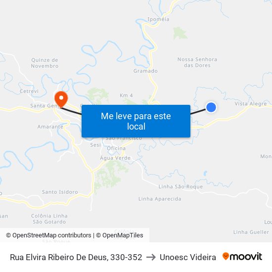 Rua Elvira Ribeiro De Deus, 330-352 to Unoesc Videira map
