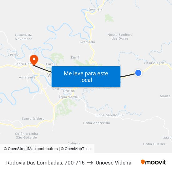 Rodovia Das Lombadas, 700-716 to Unoesc Videira map