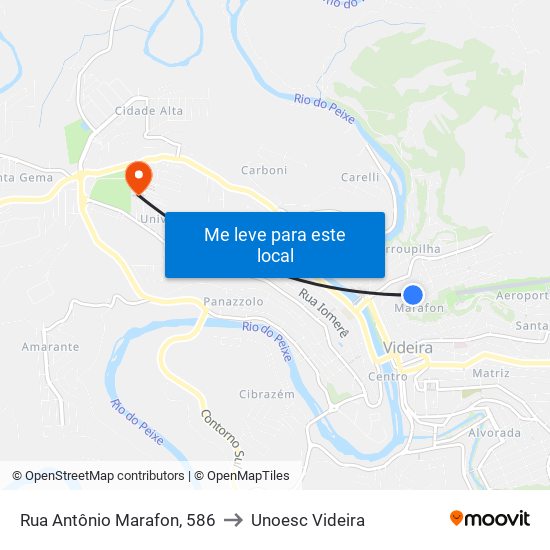 Rua Antônio Marafon, 586 to Unoesc Videira map