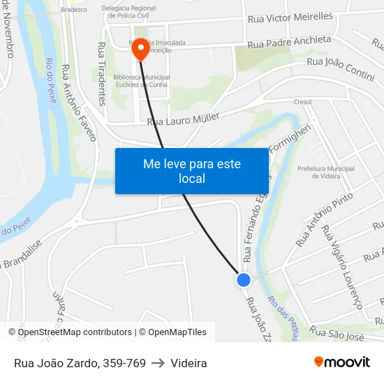 Rua João Zardo, 359-769 to Videira map