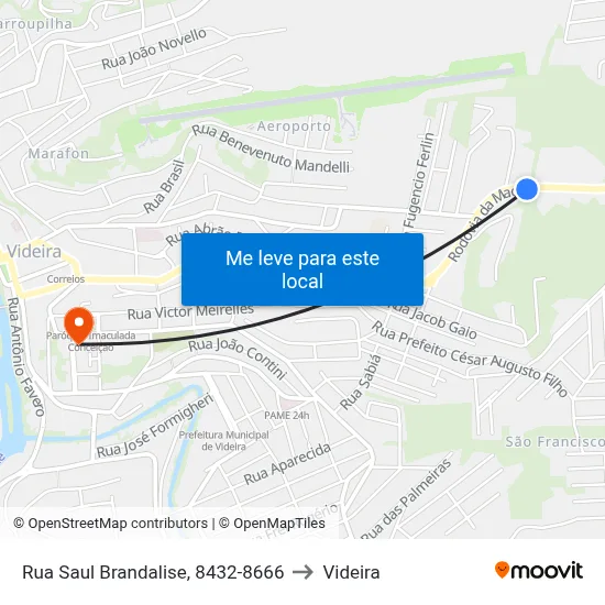 Rua Saul Brandalise, 8432-8666 to Videira map
