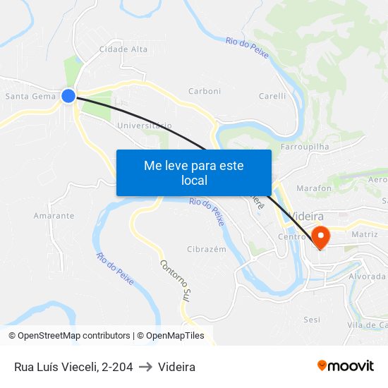 Rua Luís Vieceli, 2-204 to Videira map