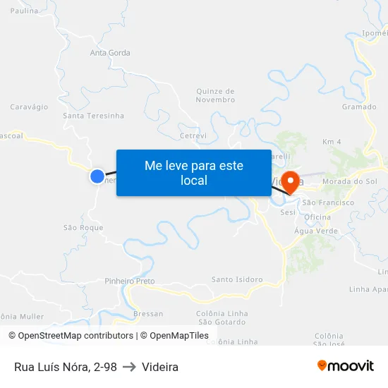 Rua Luís Nóra, 2-98 to Videira map