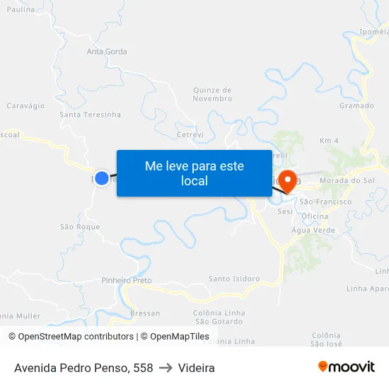 Avenida Pedro Penso, 558 to Videira map