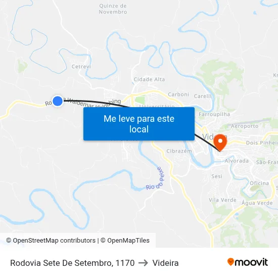 Rodovia Sete De Setembro, 1170 to Videira map