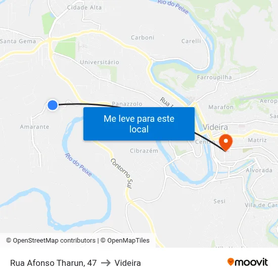 Rua Afonso Tharun, 47 to Videira map