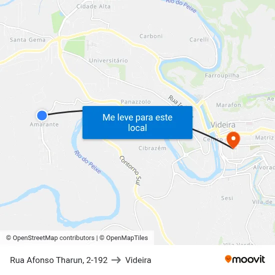 Rua Afonso Tharun, 2-192 to Videira map