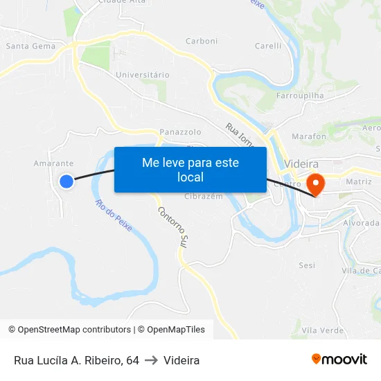 Rua Lucíla A. Ribeiro, 64 to Videira map