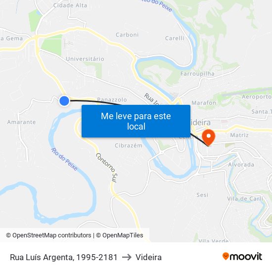 Rua Luís Argenta, 1995-2181 to Videira map