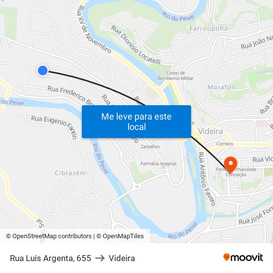 Rua Luís Argenta, 655 to Videira map