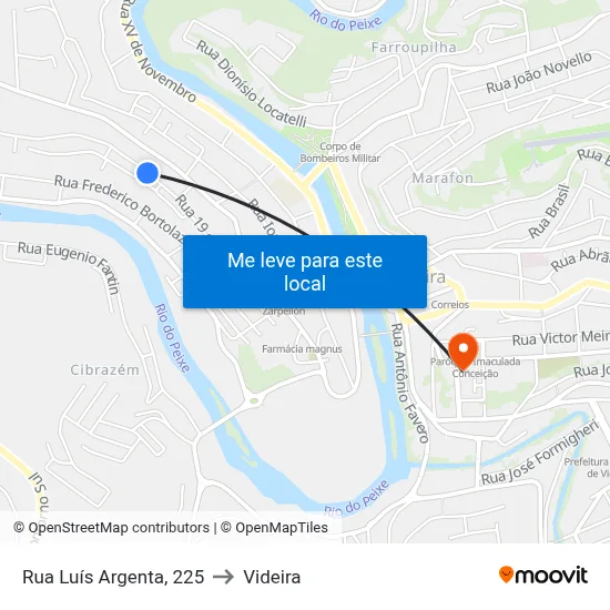 Rua Luís Argenta, 225 to Videira map