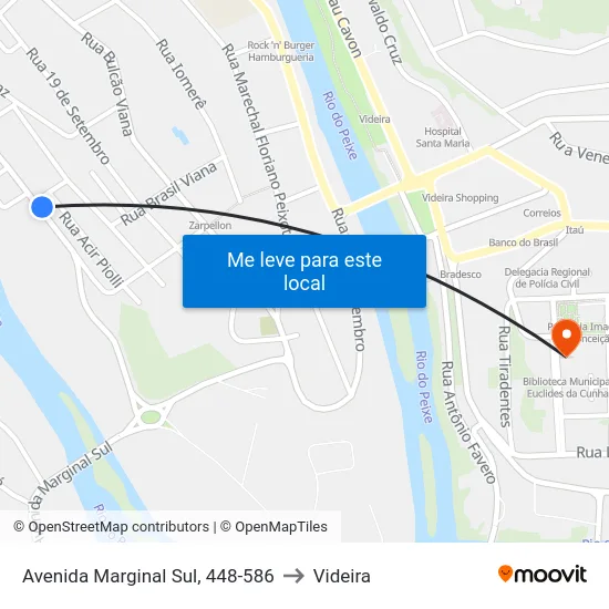 Avenida Marginal Sul, 448-586 to Videira map
