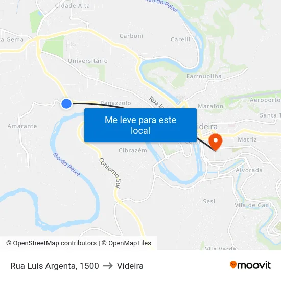Rua Luís Argenta, 1500 to Videira map